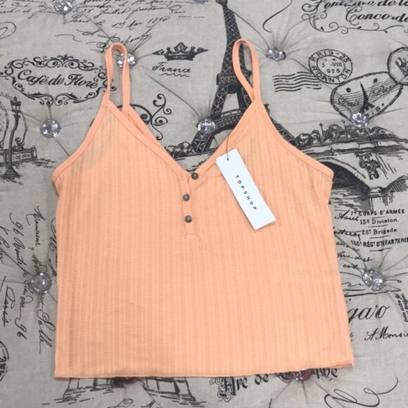 TOPSHOP Orange Ribbed Button Vest - Picture 2 of 4